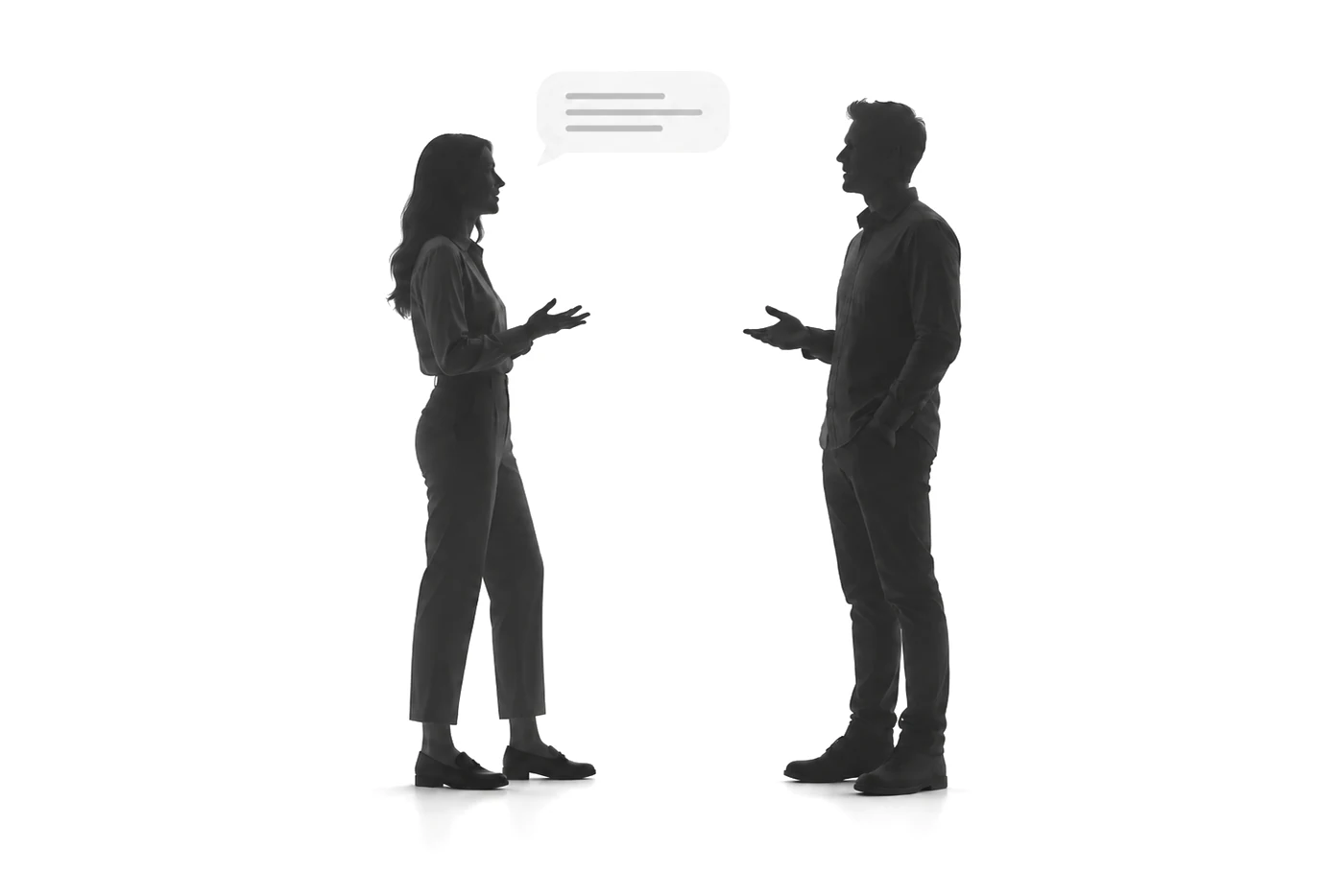 Silhouettes of two people in conversation